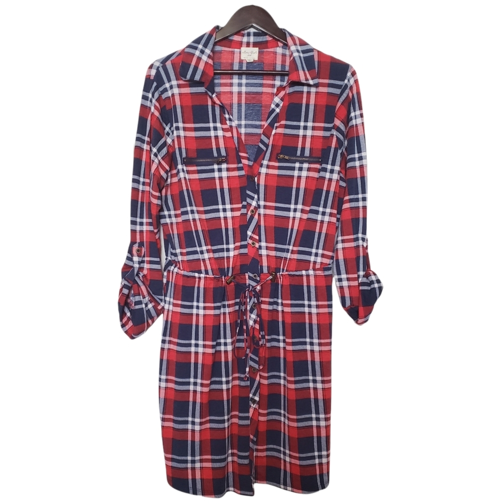 Plus size Ultra Flirt plaid botton down shirt dress size  3X